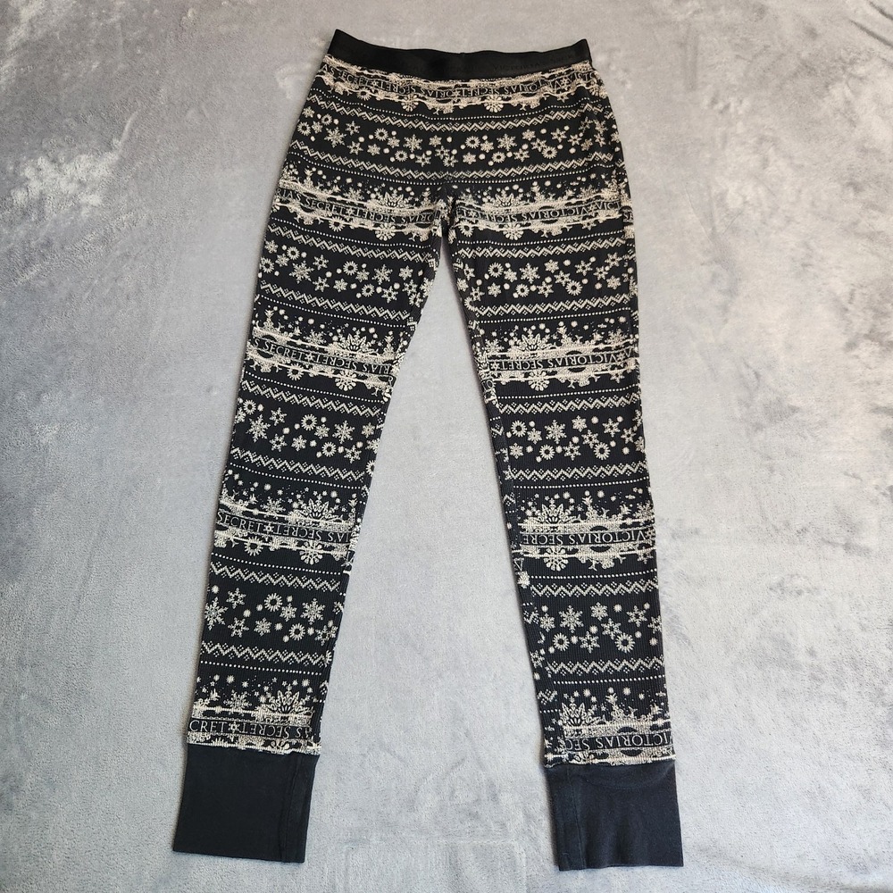 Victoria's Secret Thermal Leggings Pants XS Black Snowflake Fair Isle Pajamas